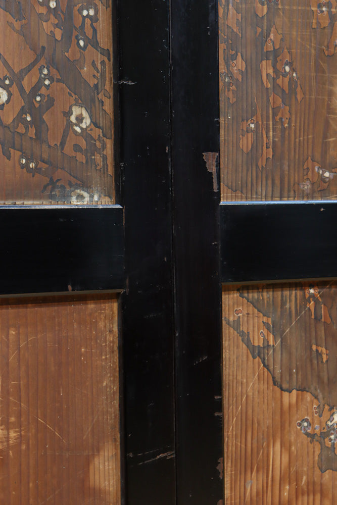 牡丹と白梅の花で上品な板絵戸セット　F8602b　在庫2枚1組