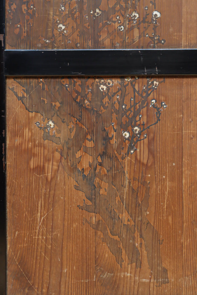 牡丹と白梅の花で上品な板絵戸セット　F8602b　在庫2枚1組