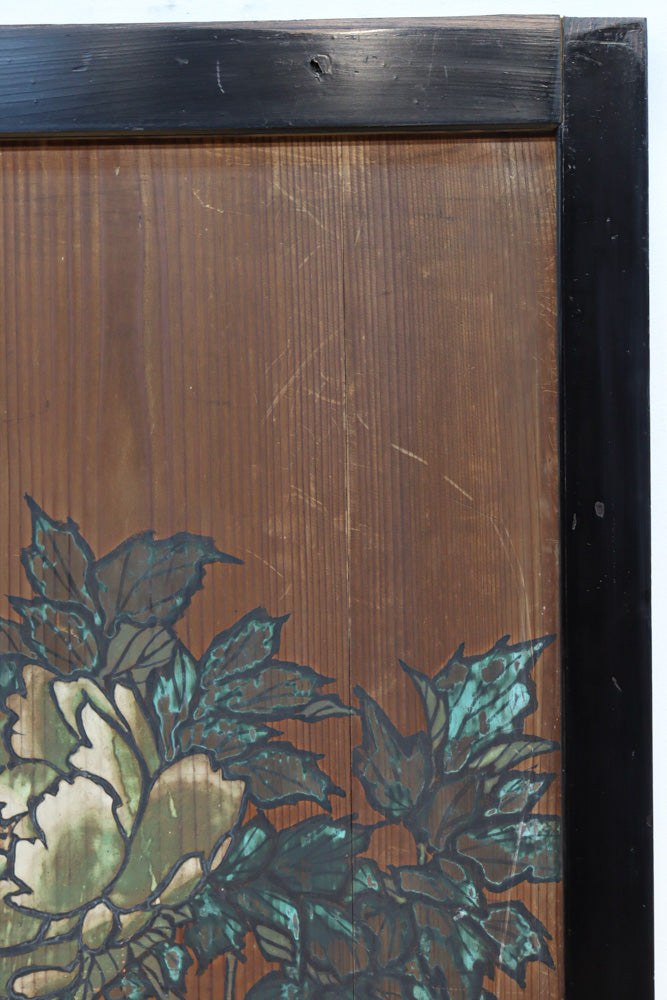 牡丹と白梅の花で上品な板絵戸セット　F8602b　在庫2枚1組