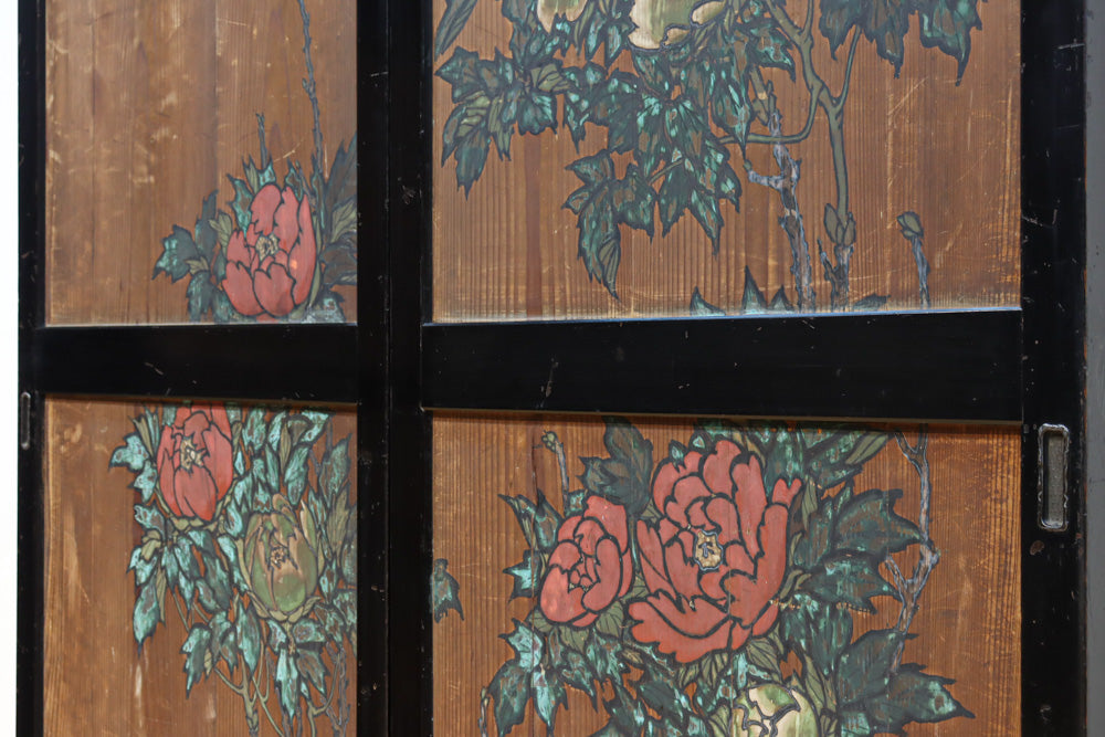 牡丹と白梅の花で上品な板絵戸セット　F8602b　在庫2枚1組