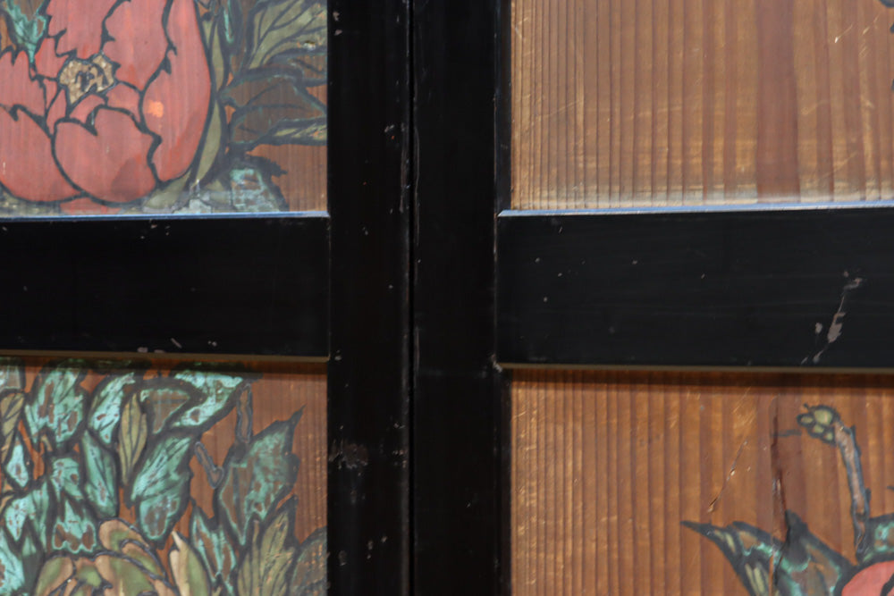 牡丹と白梅の花で上品な板絵戸セット　F8602b　在庫2枚1組