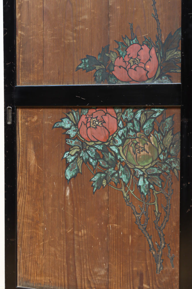 牡丹と白梅の花で上品な板絵戸セット　F8602b　在庫2枚1組