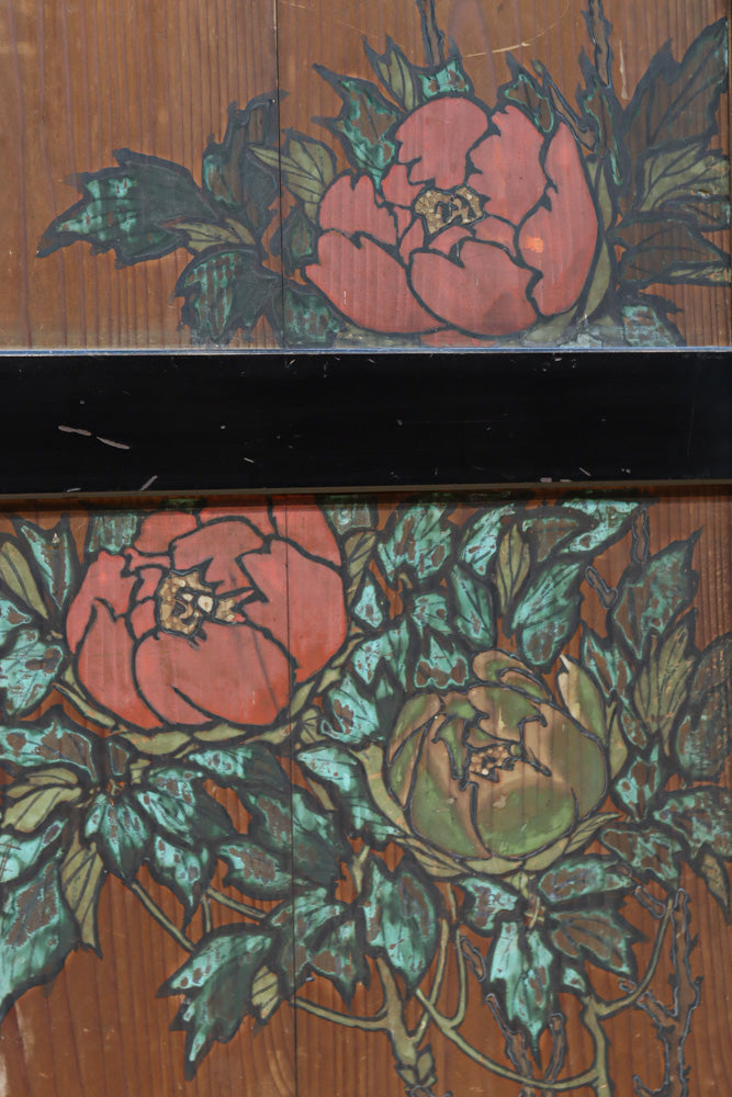 牡丹と白梅の花で上品な板絵戸セット　F8602b　在庫2枚1組