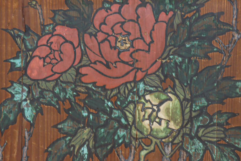 牡丹と白梅の花で上品な板絵戸セット　F8602b　在庫2枚1組