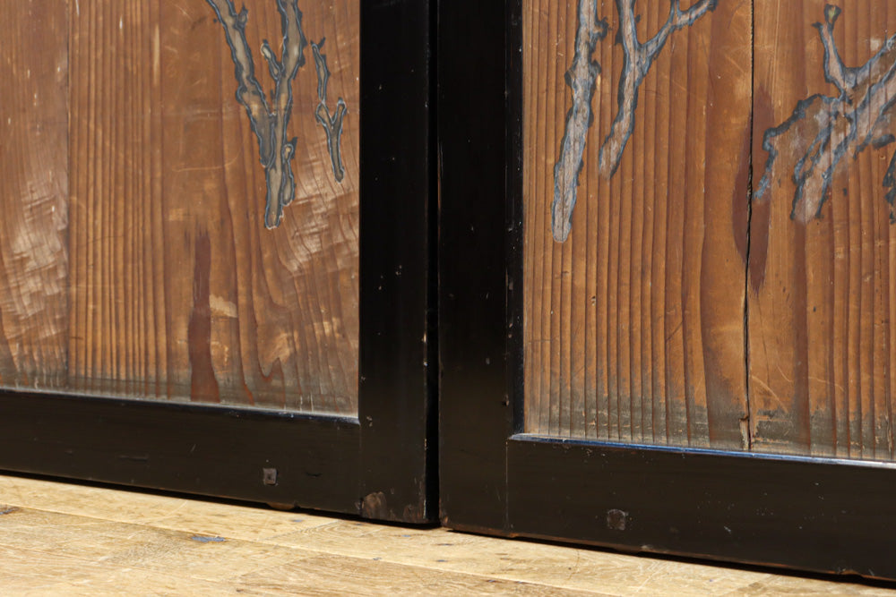 牡丹と白梅の花で上品な板絵戸セット　F8602b　在庫2枚1組