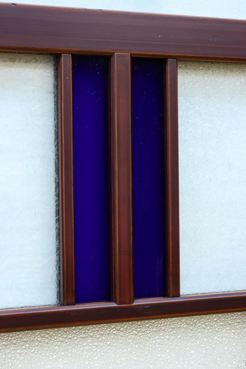 昭和レトロ!! 色ガラスの配色が爽やかなガラス戸　F8613　在庫2枚