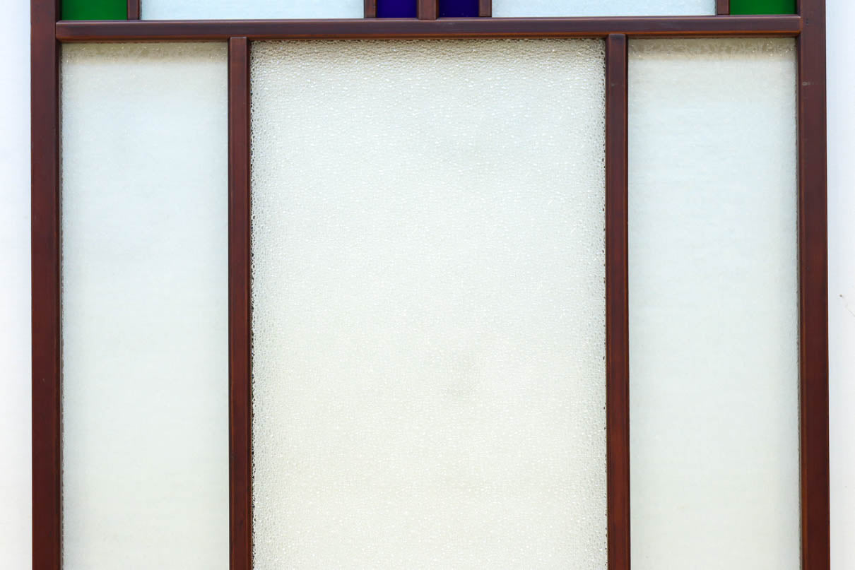 昭和レトロ!! 色ガラスの配色が爽やかなガラス戸　F8613　在庫2枚