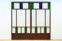 昭和レトロ!! 色ガラスの配色が爽やかなガラス戸　F8613　在庫2枚