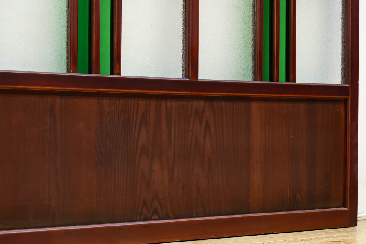 昭和レトロ!! 色ガラスの配色が爽やかなガラス戸　F8613　在庫2枚