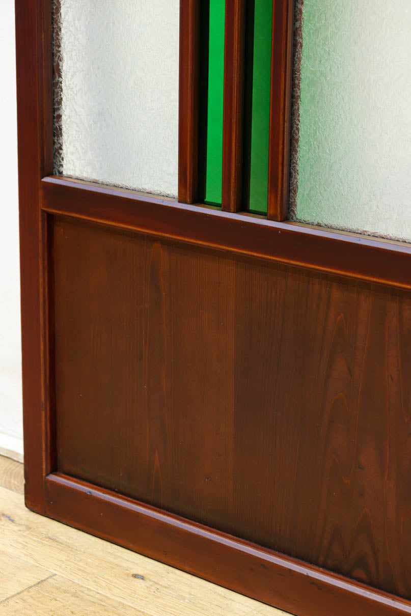 昭和レトロ!! 色ガラスの配色が爽やかなガラス戸　F8613　在庫2枚