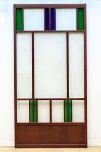 昭和レトロ!! 色ガラスの配色が爽やかなガラス戸　F8613　在庫2枚