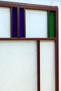 昭和レトロ!! 色ガラスの配色が爽やかなガラス戸　F8613　在庫2枚