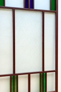 昭和レトロ!! 色ガラスの配色が爽やかなガラス戸　F8613　在庫2枚