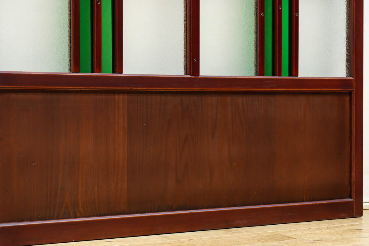 昭和レトロ!! 色ガラスの配色が爽やかなガラス戸　F8613　在庫2枚