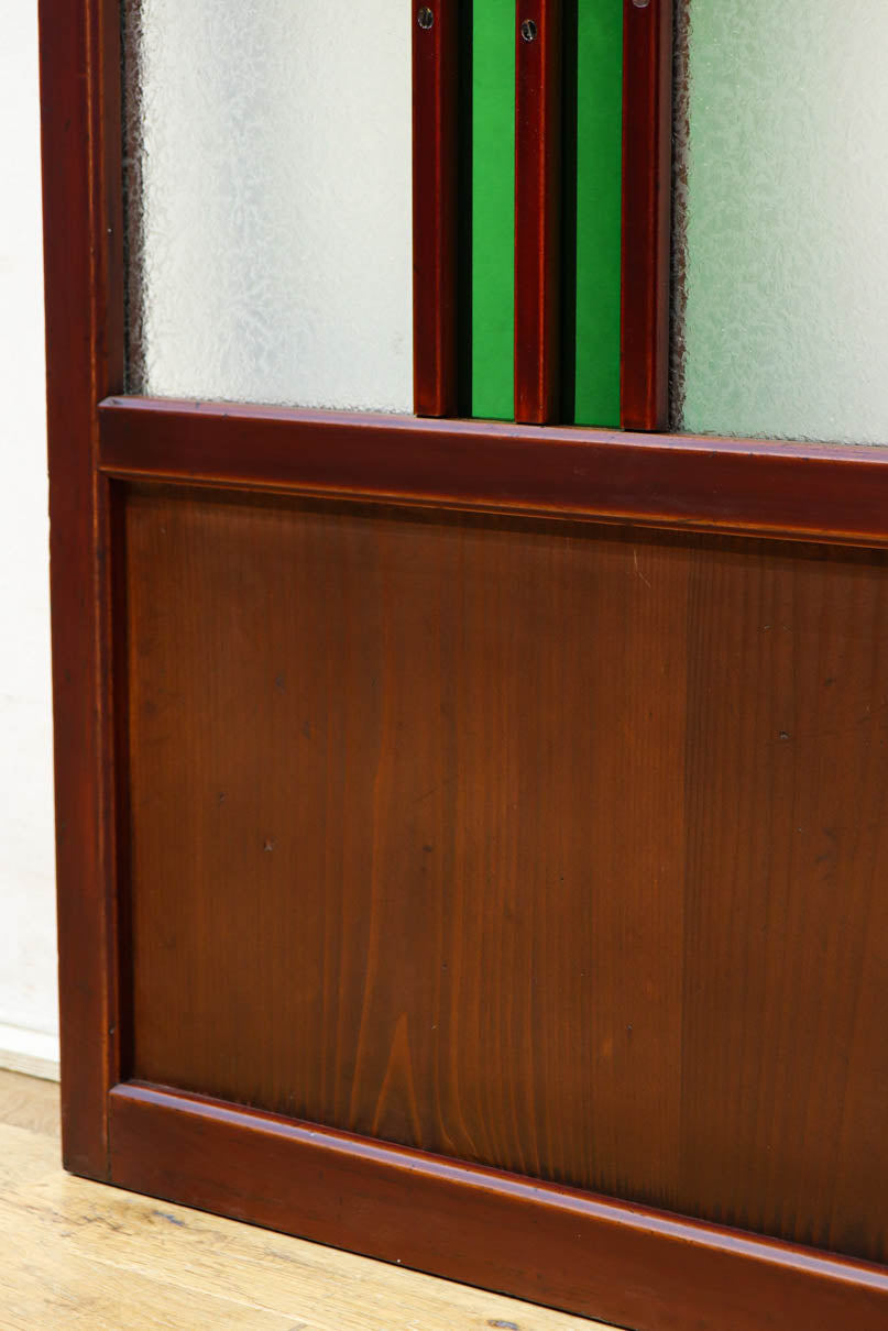 昭和レトロ!! 色ガラスの配色が爽やかなガラス戸　F8613　在庫2枚