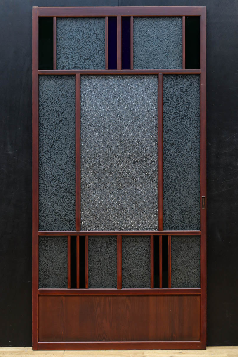 昭和レトロ!! 色ガラスの配色が爽やかなガラス戸　F8613　在庫2枚