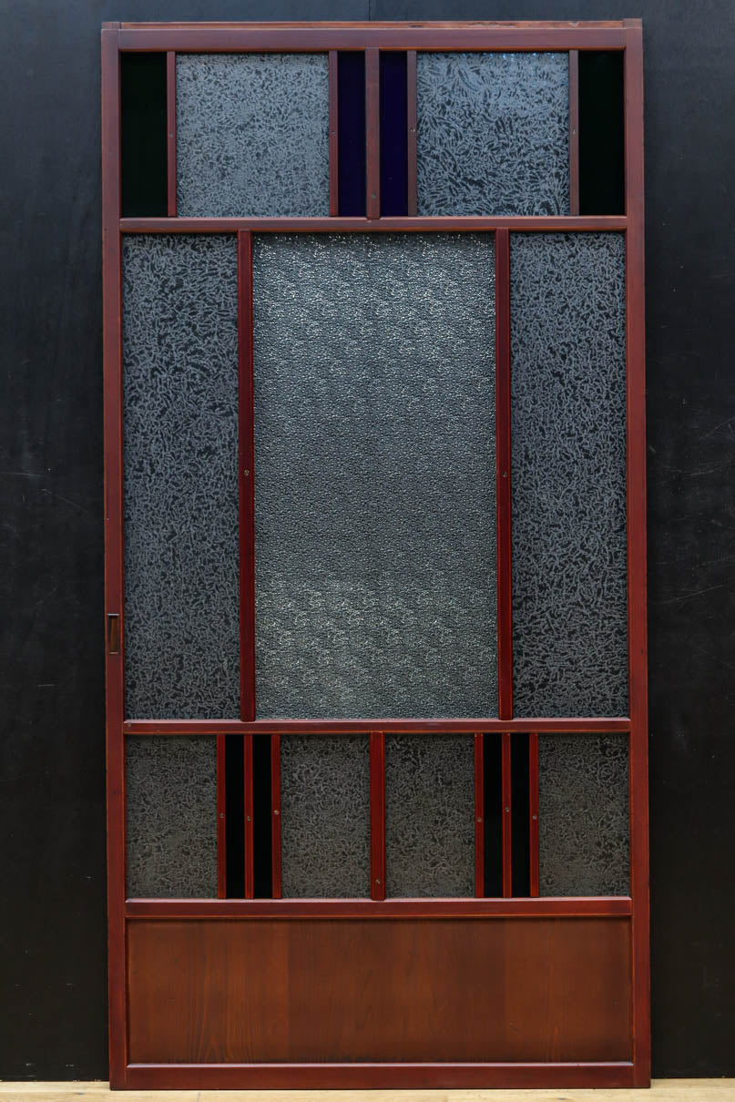 昭和レトロ!! 色ガラスの配色が爽やかなガラス戸　F8613　在庫2枚