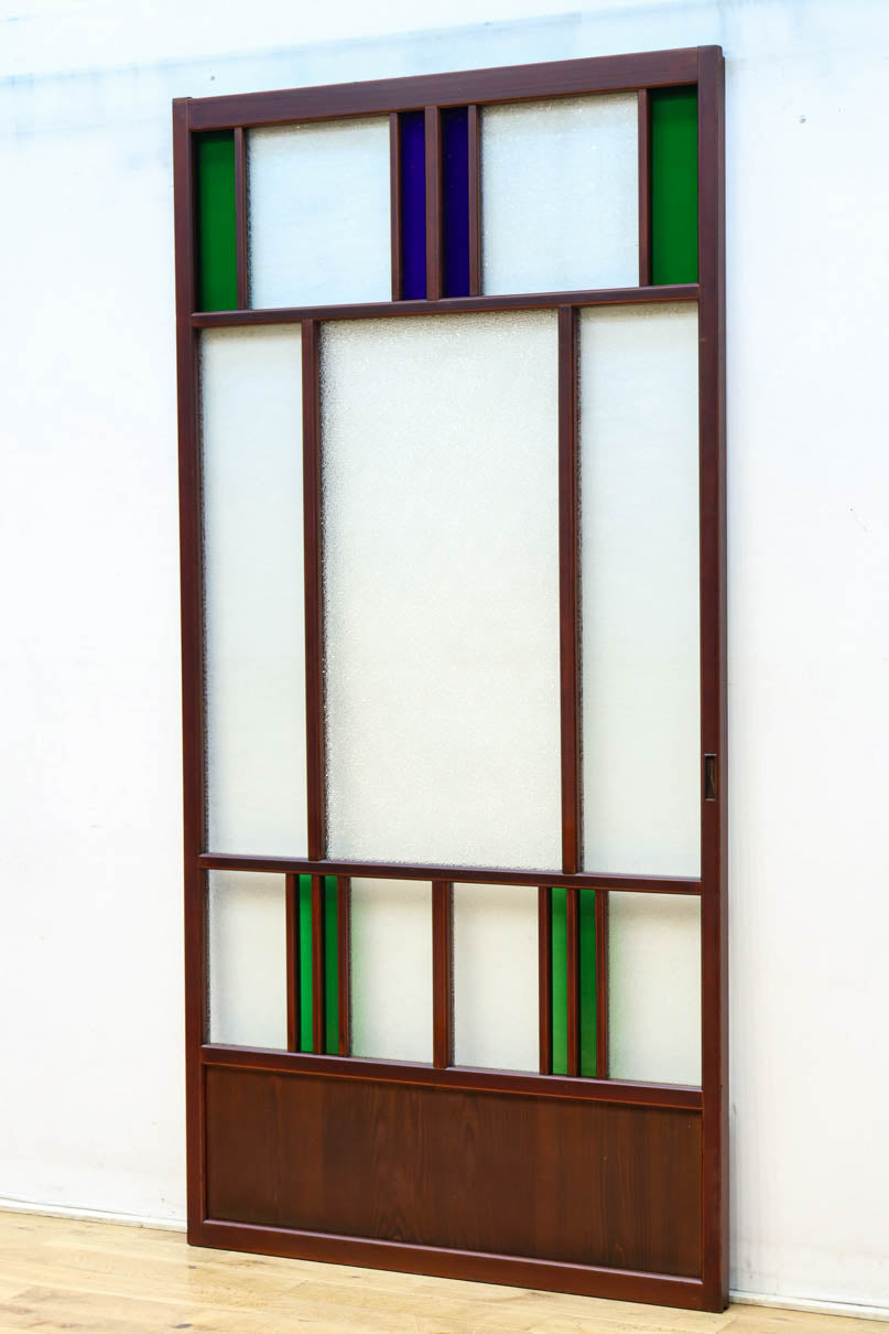 昭和レトロ!! 色ガラスの配色が爽やかなガラス戸　F8613　在庫2枚