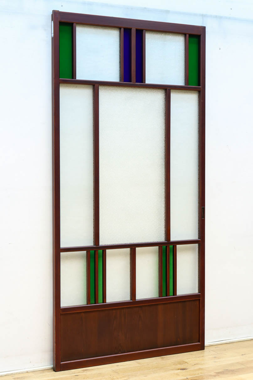 昭和レトロ!! 色ガラスの配色が爽やかなガラス戸　F8613　在庫2枚