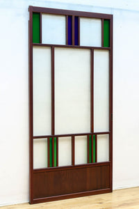 昭和レトロ!! 色ガラスの配色が爽やかなガラス戸　F8613　在庫2枚