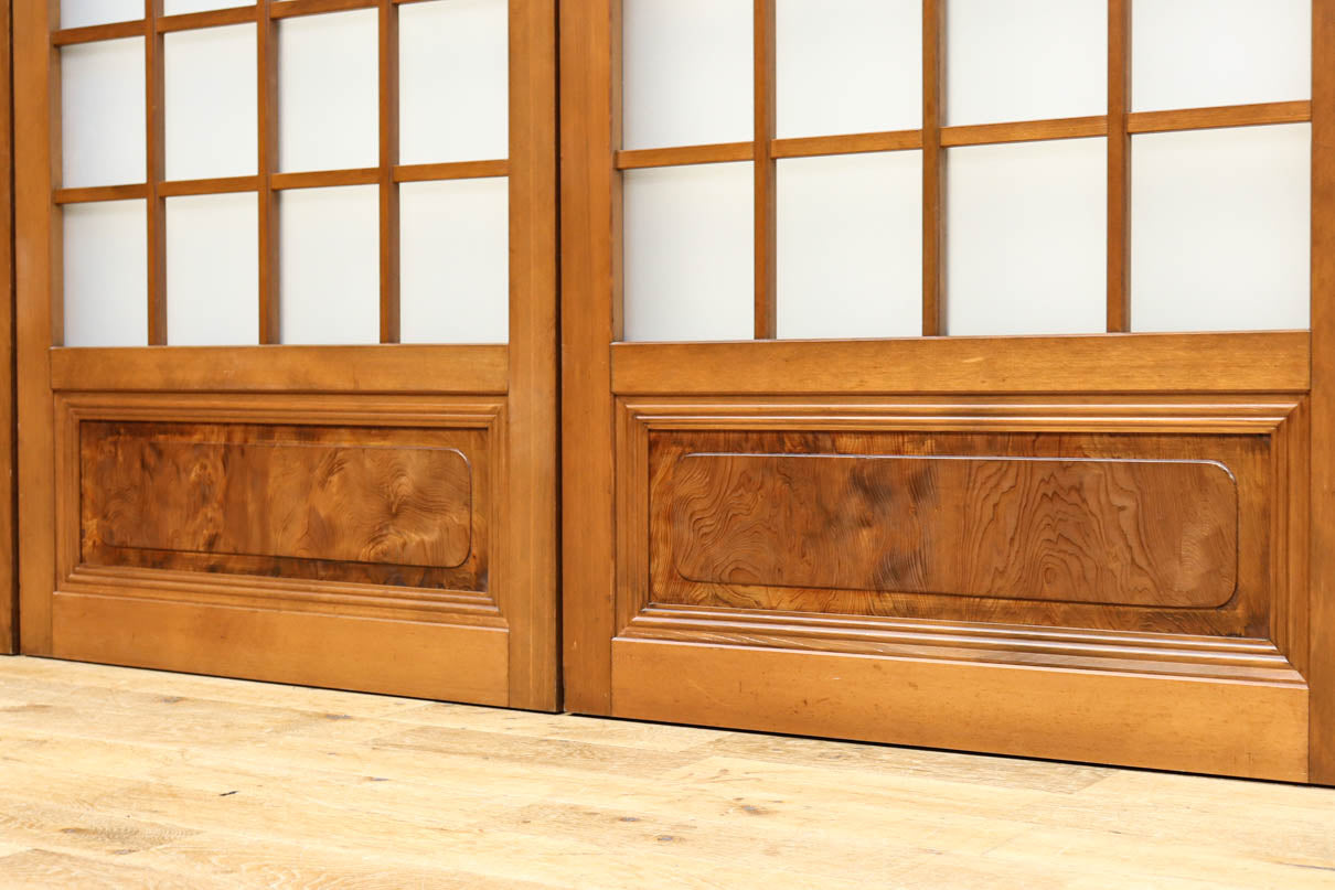 幅670ミリ　麻の葉組子が絢爛な眺めを描くガラス戸セット　F8615　在庫2枚二組