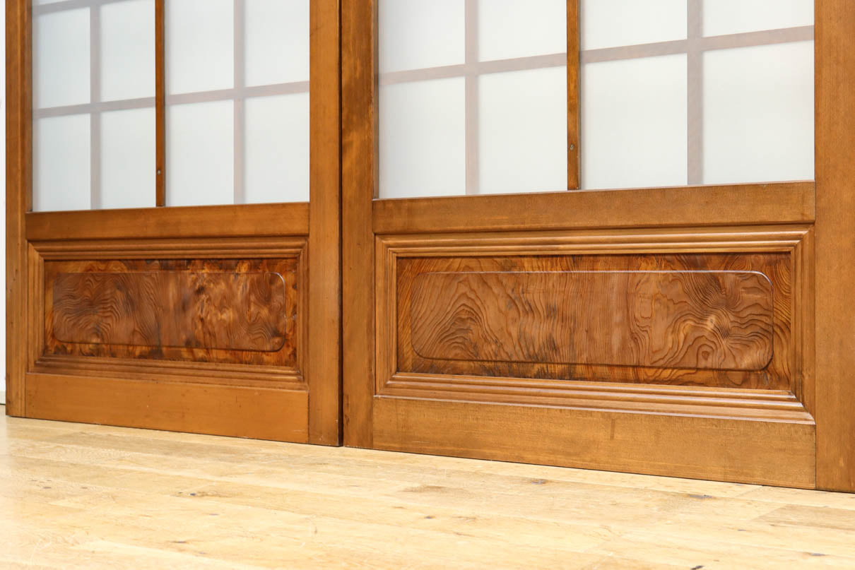 幅670ミリ　麻の葉組子が絢爛な眺めを描くガラス戸セット　F8615　在庫2枚二組