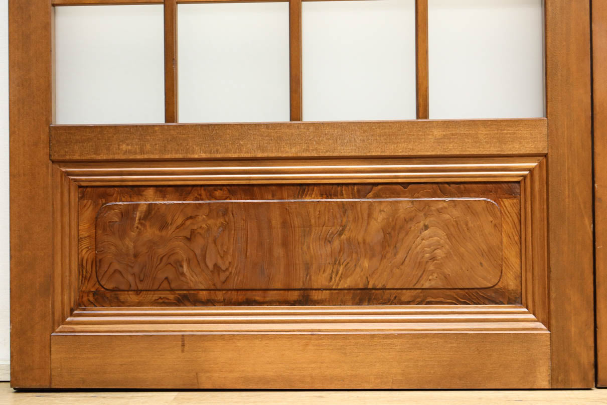 幅670ミリ　麻の葉組子が絢爛な眺めを描くガラス戸セット　F8615　在庫2枚二組