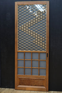 幅670ミリ　麻の葉組子が絢爛な眺めを描くガラス戸セット　F8615　在庫2枚二組