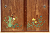 高さ1982ミリ 裏表で異なる草花を描いた趣きある杉一枚板絵戸　F8755　在庫2枚1組