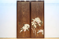 高さ1982ミリ 裏表で異なる草花を描いた趣きある杉一枚板絵戸　F8755　在庫2枚1組