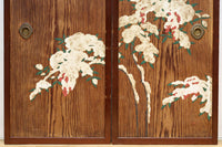 高さ1982ミリ 裏表で異なる草花を描いた趣きある杉一枚板絵戸　F8755　在庫2枚1組
