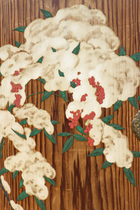 高さ1982ミリ 裏表で異なる草花を描いた趣きある杉一枚板絵戸　F8755　在庫2枚1組