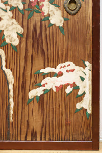 高さ1982ミリ 裏表で異なる草花を描いた趣きある杉一枚板絵戸　F8755　在庫2枚1組