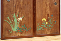 高さ1982ミリ 裏表で異なる草花を描いた趣きある杉一枚板絵戸　F8755　在庫2枚1組