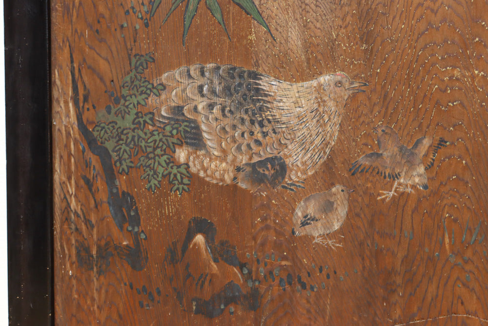 幅987ミリ　雄雌一対の鶏を華やかに描く板絵戸　F8782bc　在庫2枚1組