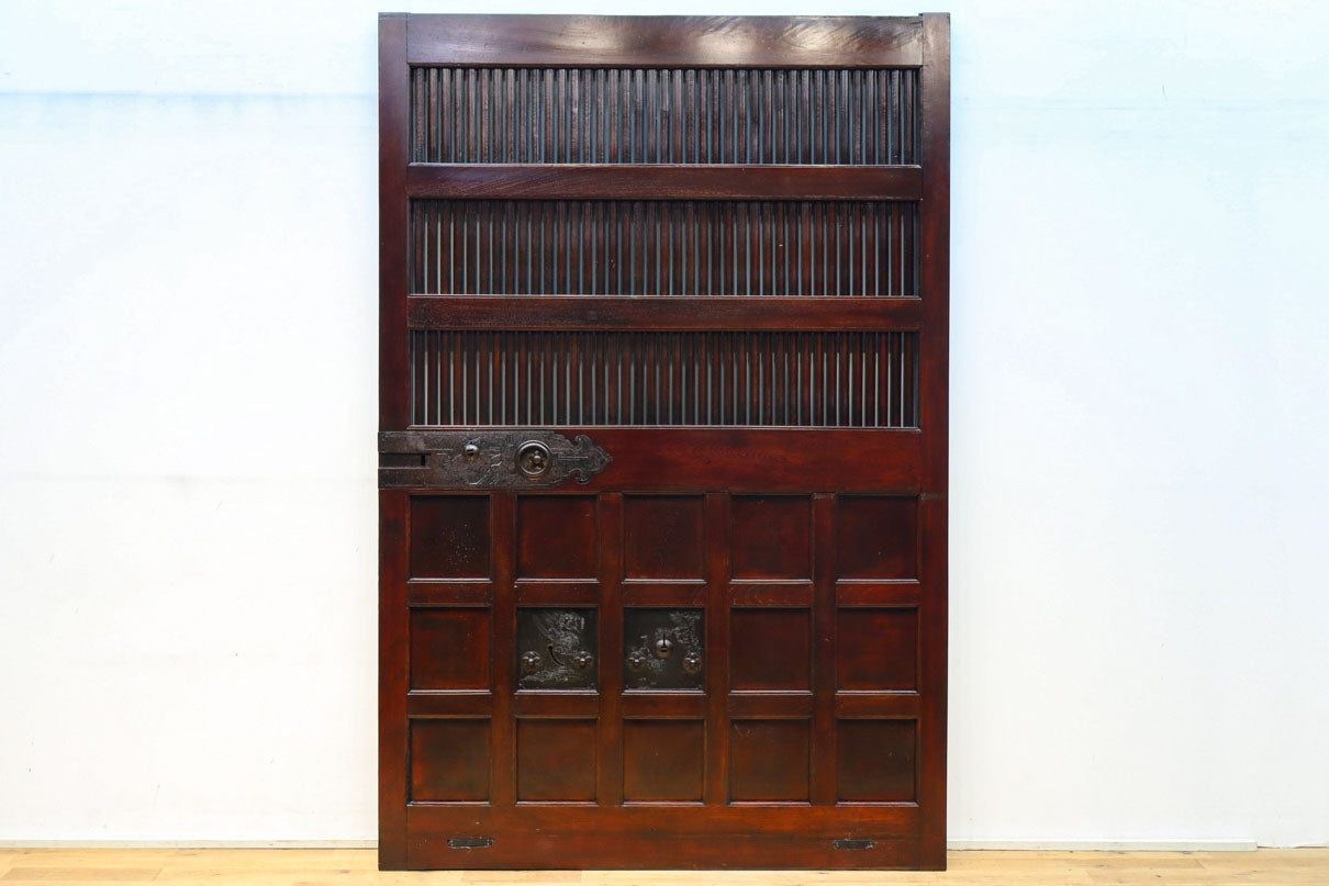 幅1342ミリ　丸面格子づくりの貫録溢れる総欅能登格子蔵戸　G2523