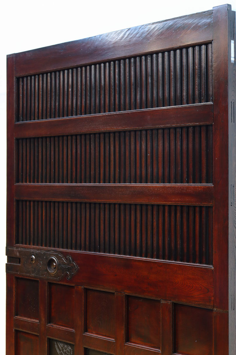 幅1342ミリ　丸面格子づくりの貫録溢れる総欅能登格子蔵戸　G2523