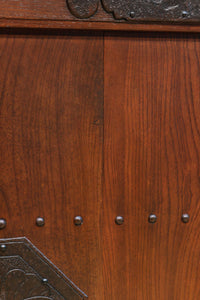 幅900ミリ　スリム幅!! 上品な漆の艶色に装飾金具が華を添える総欅格子蔵戸　G2548