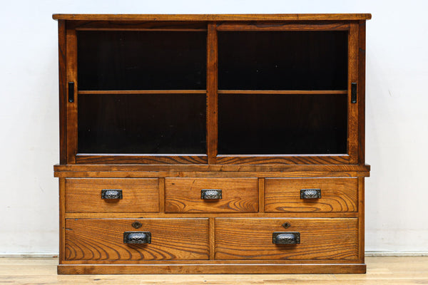 幅940ミリ!! 美しい杢目の使い勝手の良いレトロガラスケース　BB3214