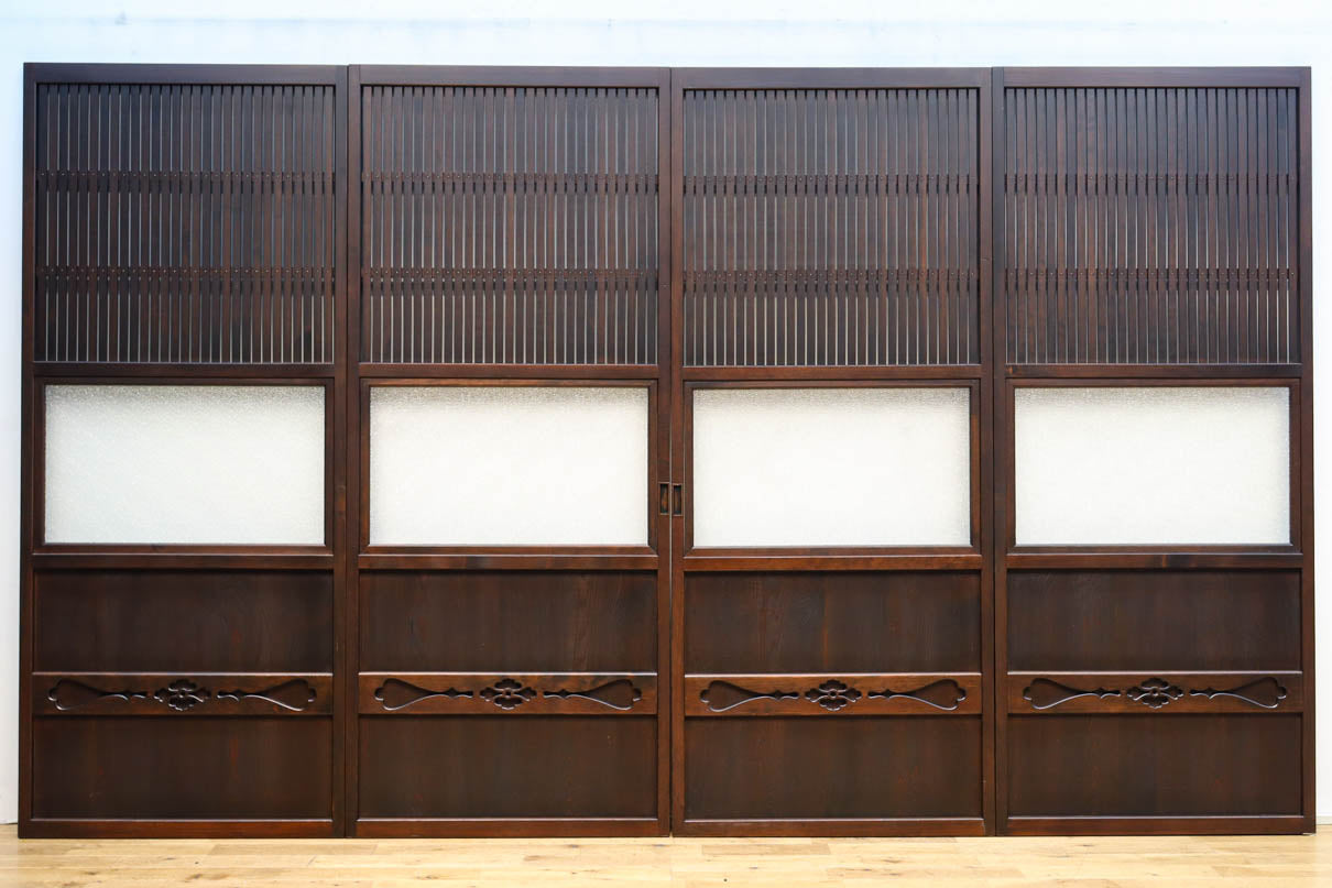 幅720ミリ　平格子で時代の趣きある変わりデザイン格子戸　F8582　在庫4枚