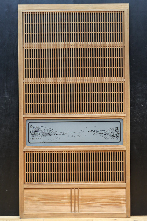 幅927ミリ　帯びガラスが風情ある上質な木地色をした大阪格子戸　F8516　在庫4枚