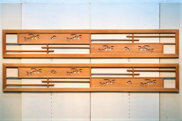 2,331 millimeters in width! Lengthiness of a reel of film or tape carved wooden panel above paper sliding door E7265ab stock (a: where a pattern and the bare wood color of the bamboo sparrow are refined 0 b: 1)枚