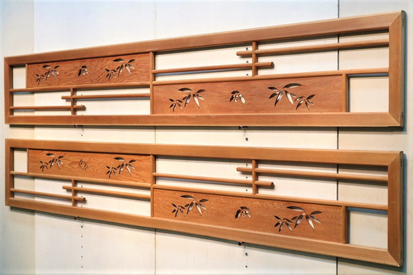 2,331 millimeters in width! Lengthiness of a reel of film or tape carved wooden panel above paper sliding door E7265ab stock (a: where a pattern and the bare wood color of the bamboo sparrow are refined 0 b: 1)枚