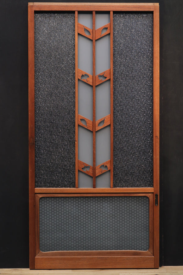 Width 667 mm, height 1362 mm Total chestnut! !  Glass door F6069 4 pieces set with japanese glass and wooden leaf watermark arrow feather band pattern