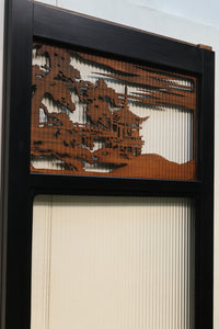 幅690ミリ　繊細なタッチで遠景が描かれたモールガラス入りスリムガラス戸　F5351ab　在庫(a:0 b:1)枚