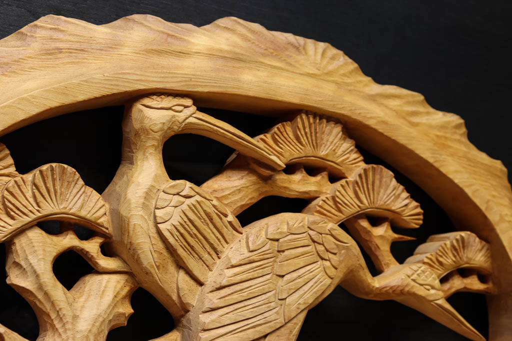 鶴が松の枝で戯れる上品な彫刻飾り　DC2671abcd　在庫(a:0 b:0 c:1 d:0)個