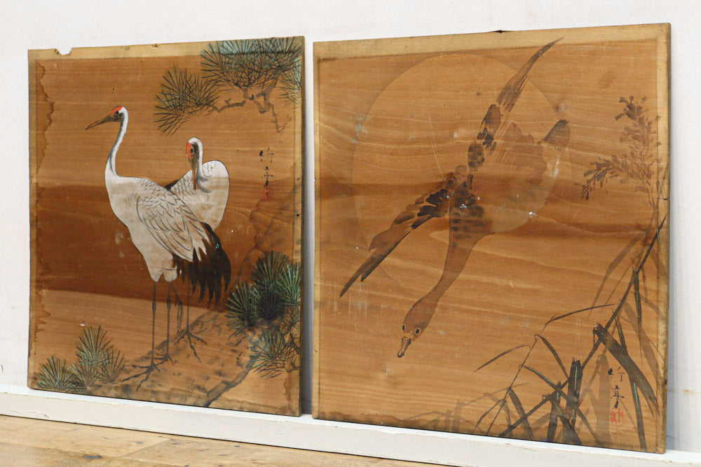 鶴と鴨の姿が優雅な板絵　DC3559ab　在庫(a:0 b:1)枚