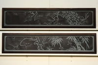 縁起の良い松竹梅の絵柄が浮かぶガラス欄間　E9476ab　在庫2枚1組