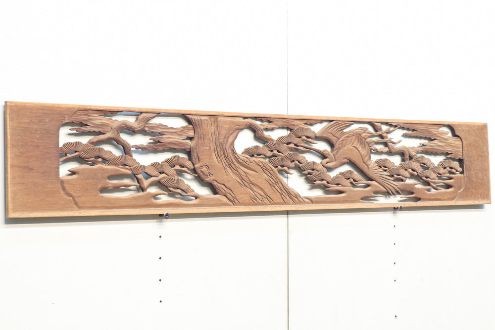 優雅に鶴が飛翔する彫刻欄間素材　E9584ab　在庫(a:1 b:1)枚