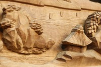 厚み100ミリ!! 重厚感溢れる木地色の深彫り彫刻欄間　EZ1081ab　在庫(a:0 b:1)枚